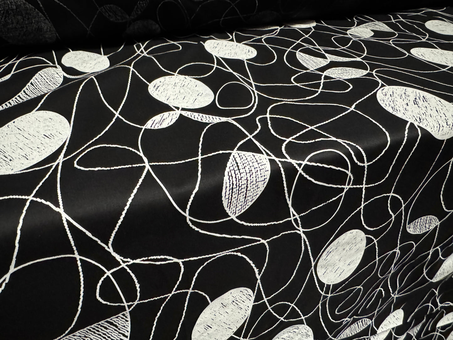 Cotton spandex stretch woven fabric, per metre - squiggle print - black & white