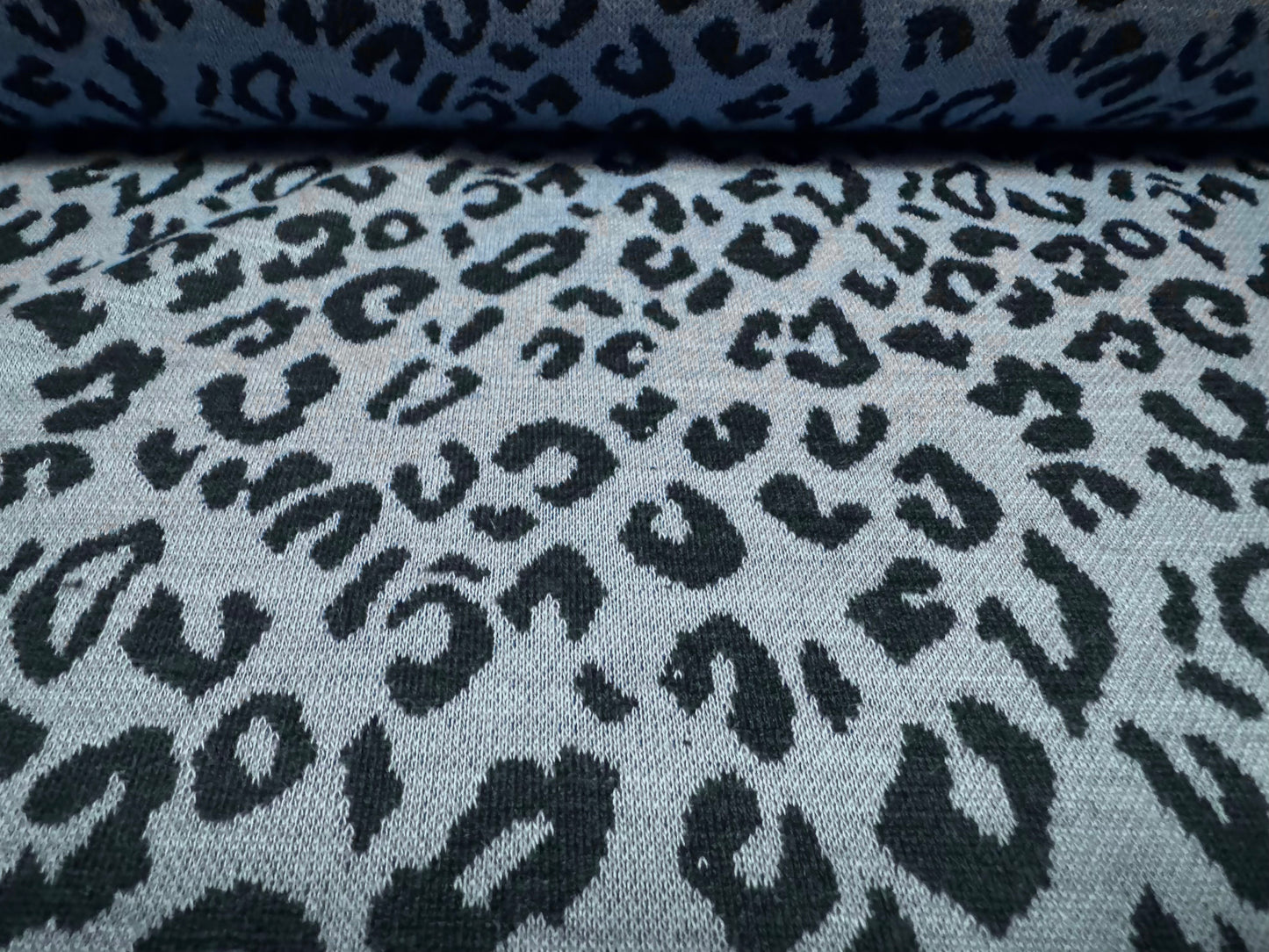 Double jersey knitwear fabric, per metre - cheetah animal print - pale periwinkle
