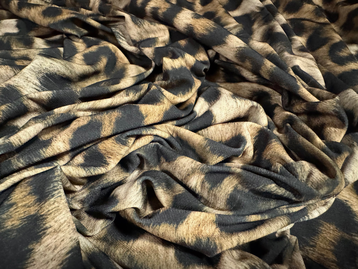 ITY stretch spandex single jersey fabric, per metre - leopard print - stone