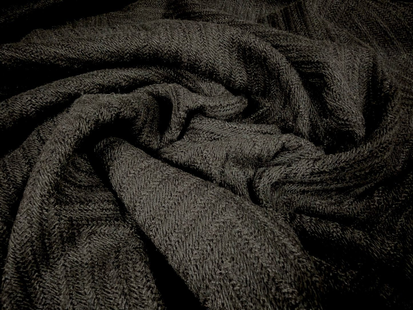Heavyweight wool jacquard fabric, per metre - jumbo herringbone - black