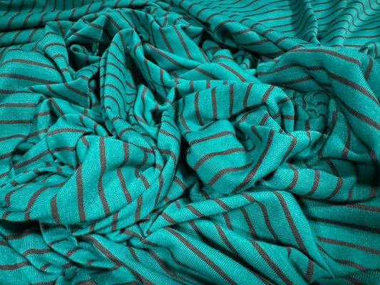 Viscose single jersey fashion fabric, per metre - stripe - jade green & nutmeg
