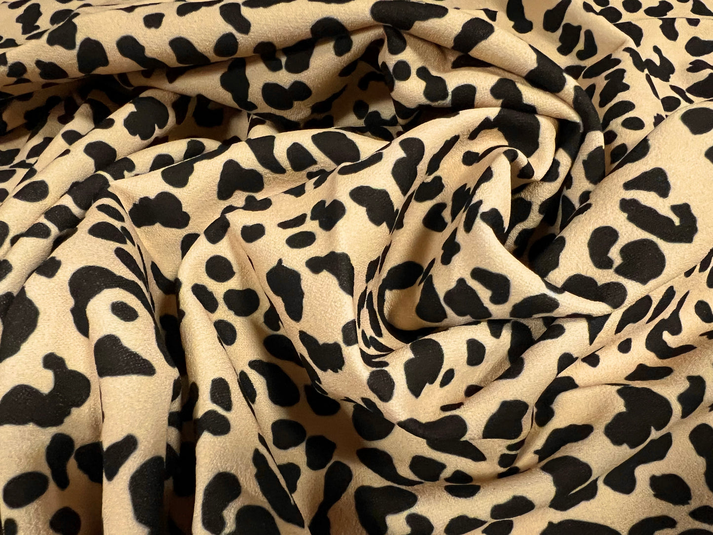 Scuba crepe stretch spandex jersey dress fabric, per metre - cheetah animal print - cream