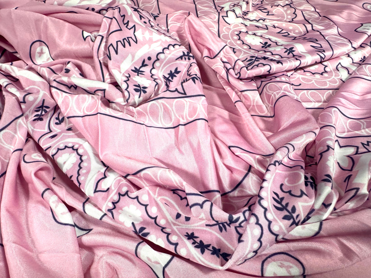 Soft touch Spandex stretch jersey fabric, per metre - square paisley panels print - pink