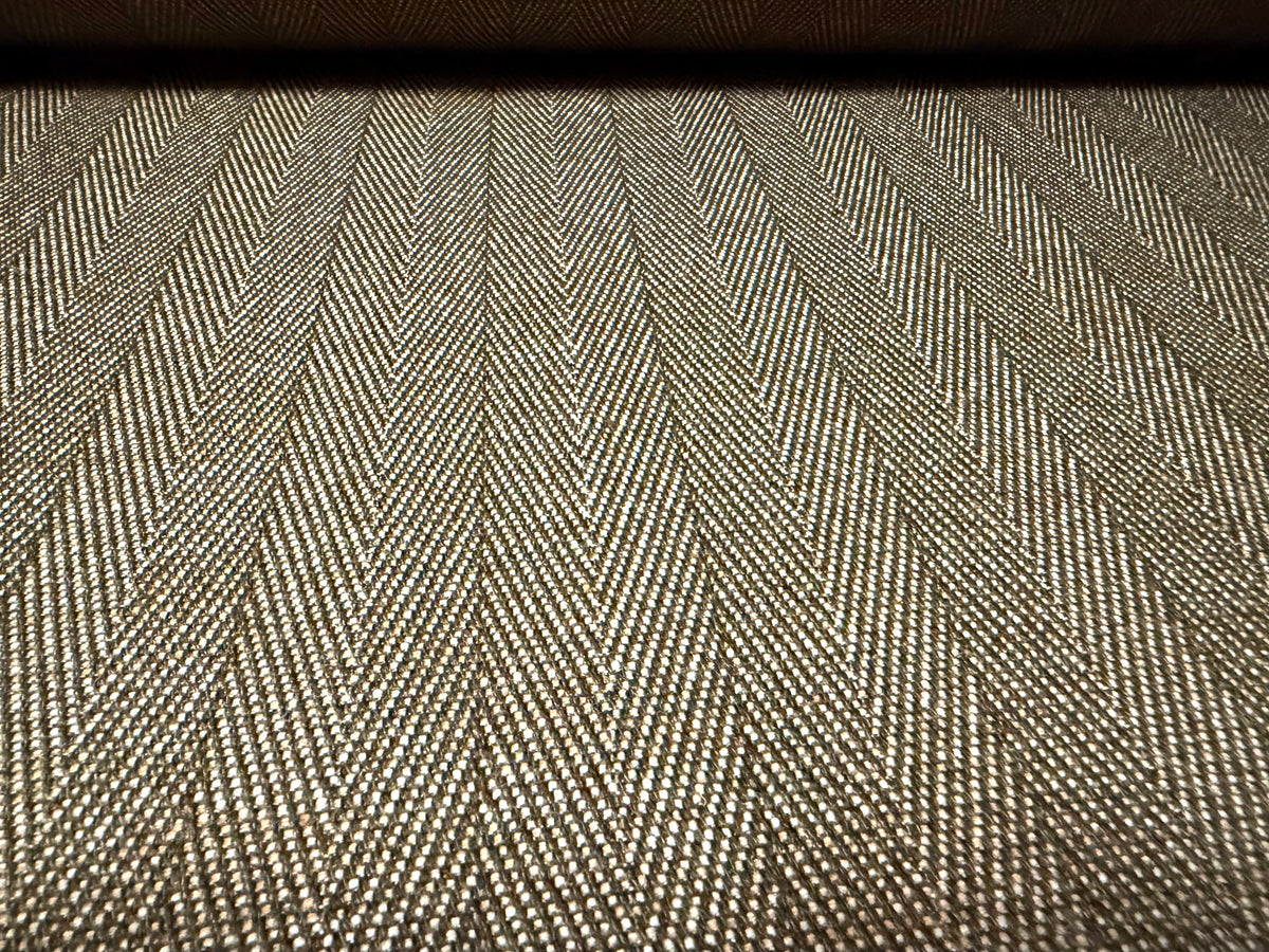 Heavyweight wool tweed fabric, per metre - herringbone pinstripe - olive brown