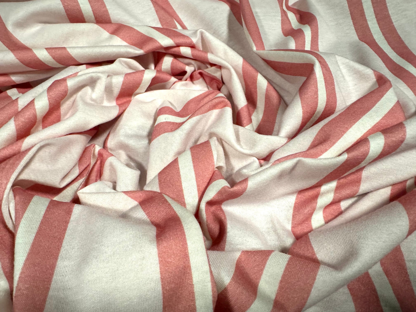 Cotton single jersey fabric, per metre - stripe - pale pink & coral
