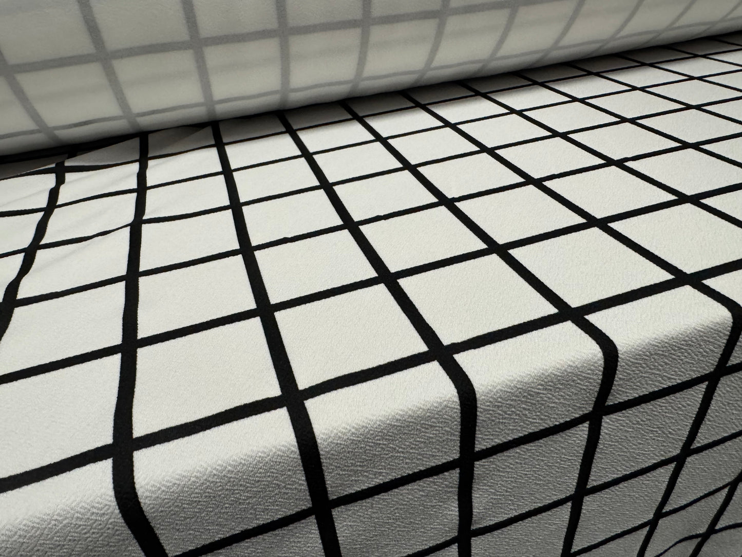 Liverpool textured stretch spandex double jersey fabric, per metre - matrix check print - white