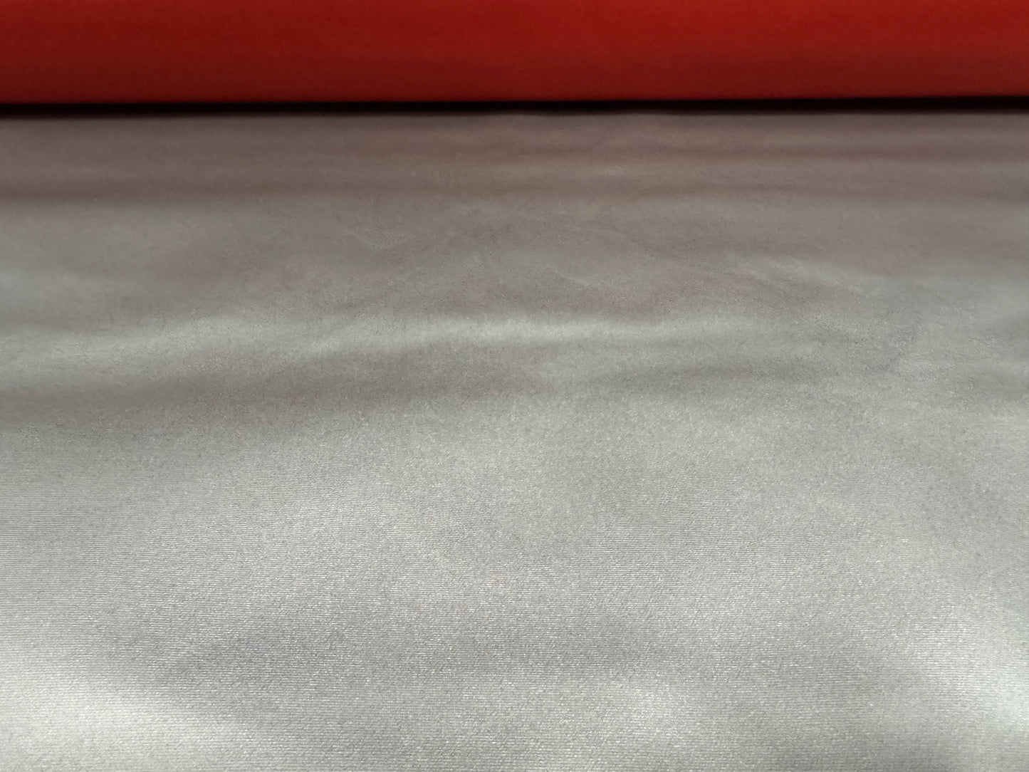 Metallic coated nylon fabric, per metre - plain - silver on red