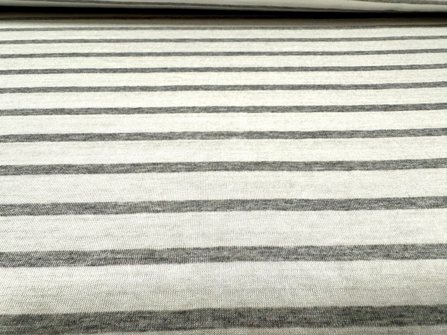 Viscose blend single jersey fabric, per metre - stripe - white & grey marl