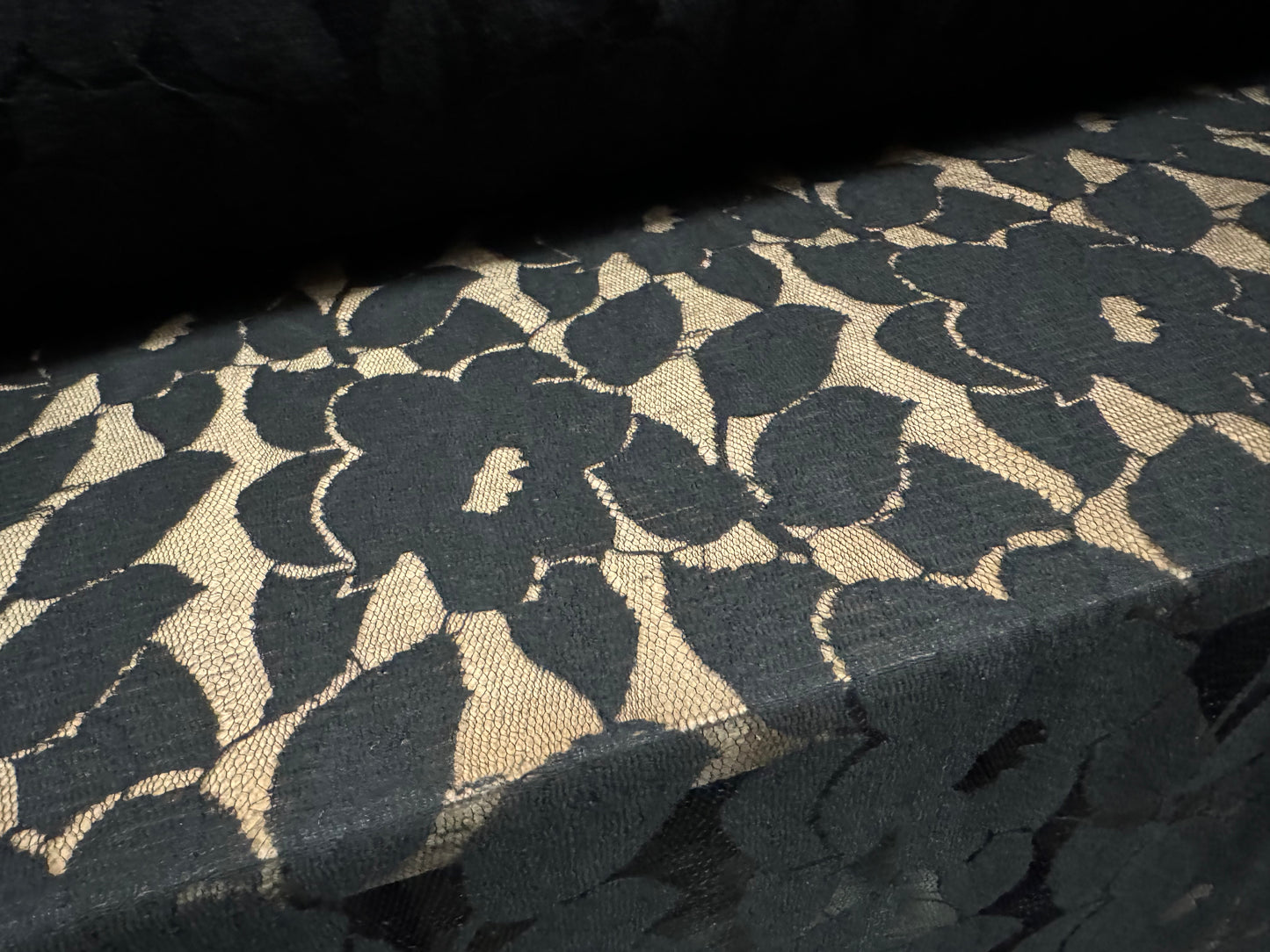 Cotton burnout mesh lace fabric, per metre - floral - black