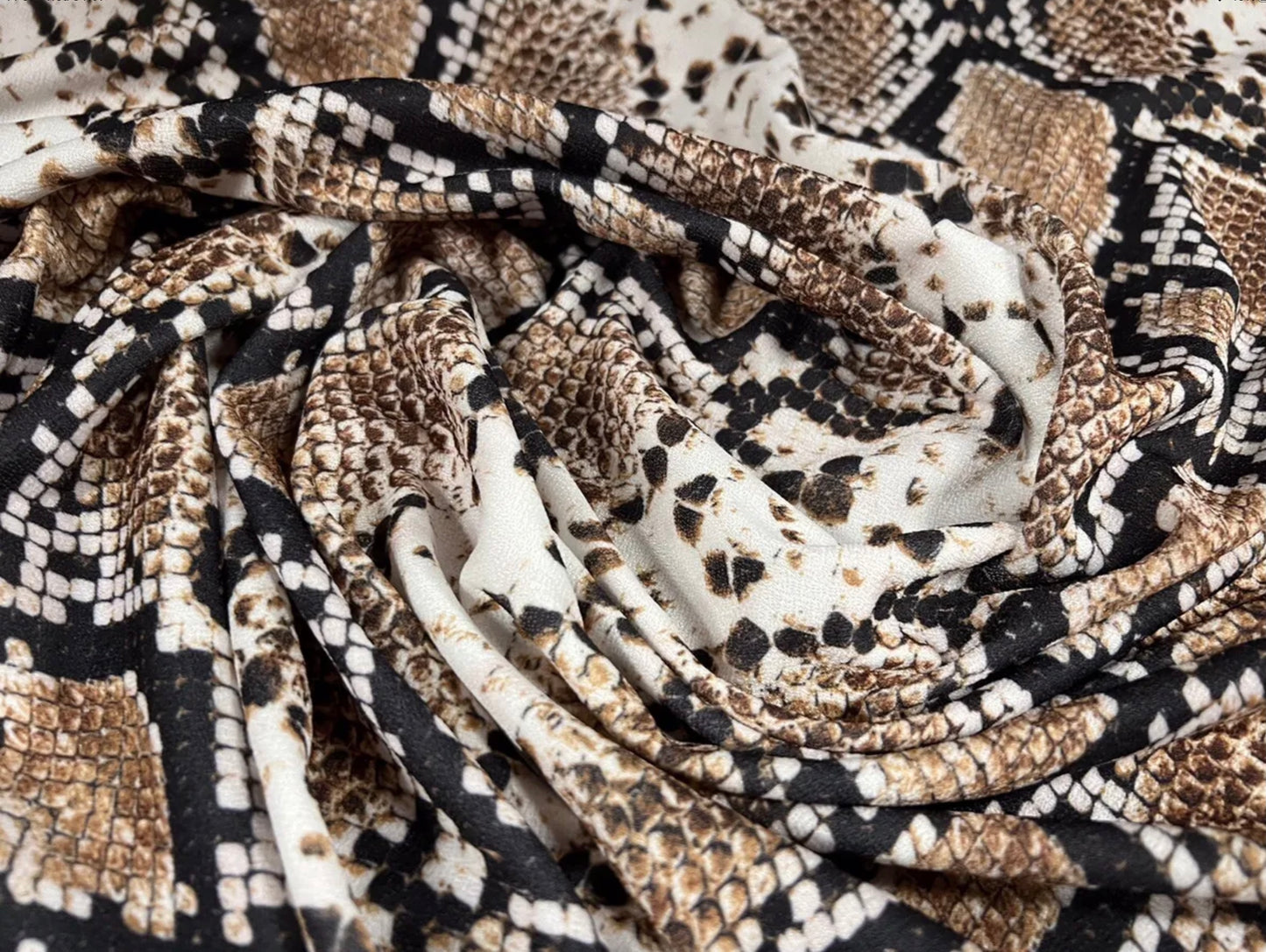 Valentino crepe spandex jersey fabric - similar to scuba - per metre - snakeskin animal print - brown