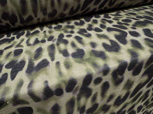 Chenille upholstery fabric, per metre - soft focus animal print - sage green