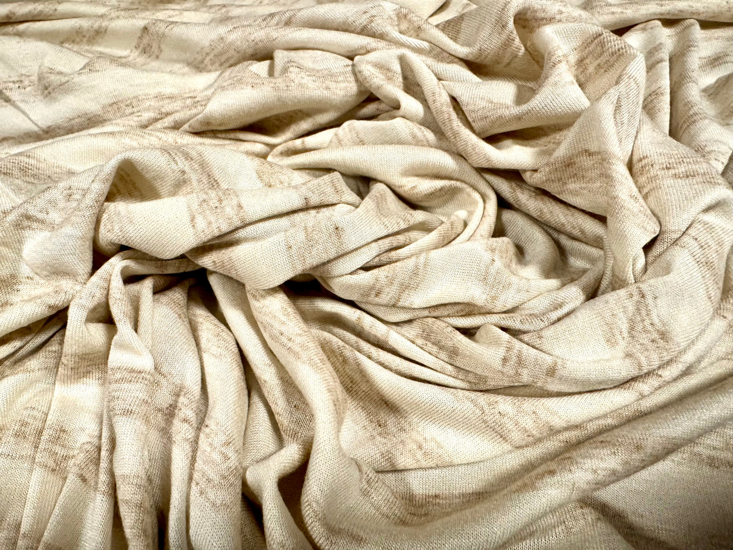 Viscose spandex stretch single jersey fabric, per metre - stripe - cream & oatmeal