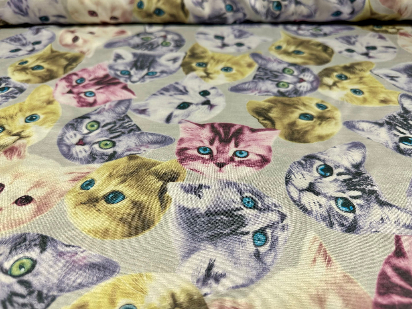 Kelly woven fashion fabric, per metre - pussy cats print- multicolour
