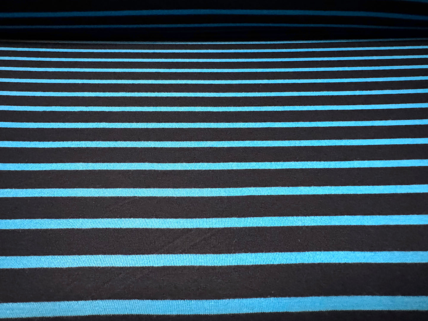Viscose single jersey fashion fabric, per metre - stripe - turquoise blue & black
