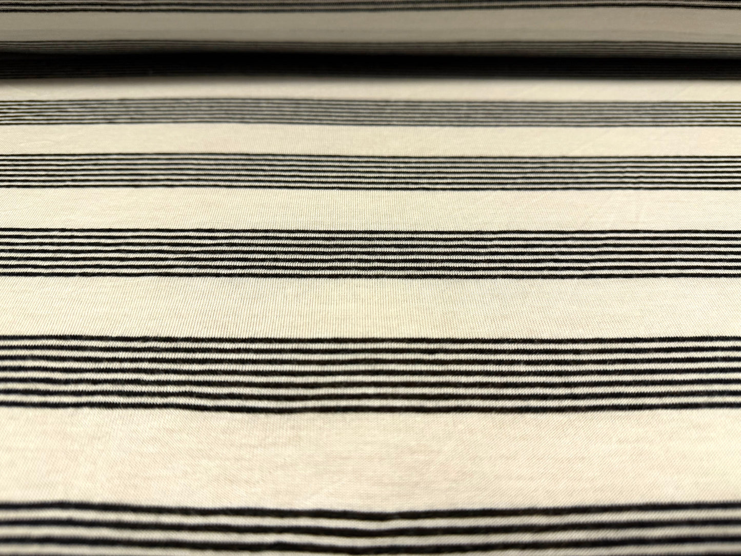 Lightweight single jersey fabric, per metre - stripes - black & ivory