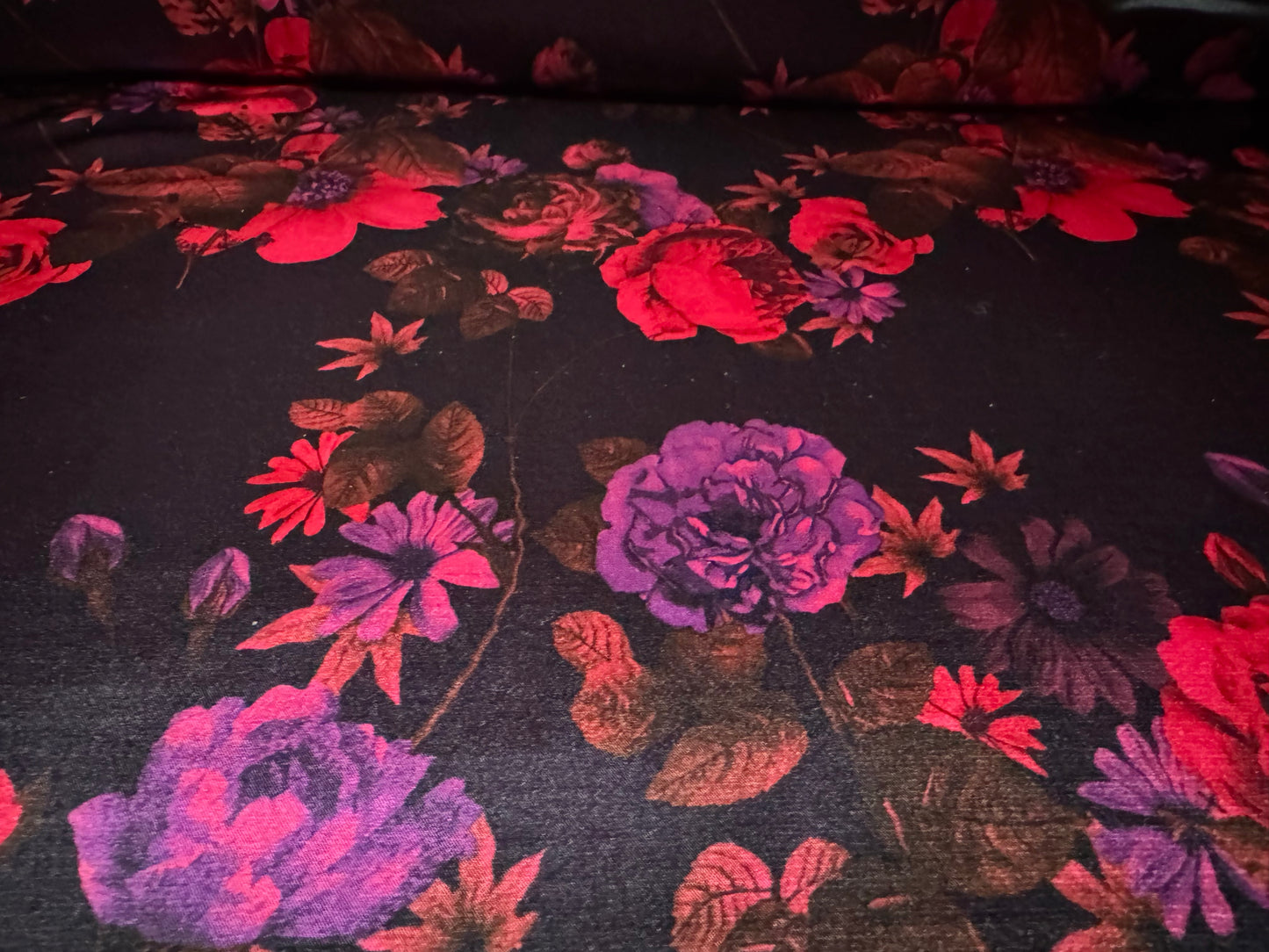 Silky Stretch charmeuse satin dress fabric, per metre - floral print - purple & pink