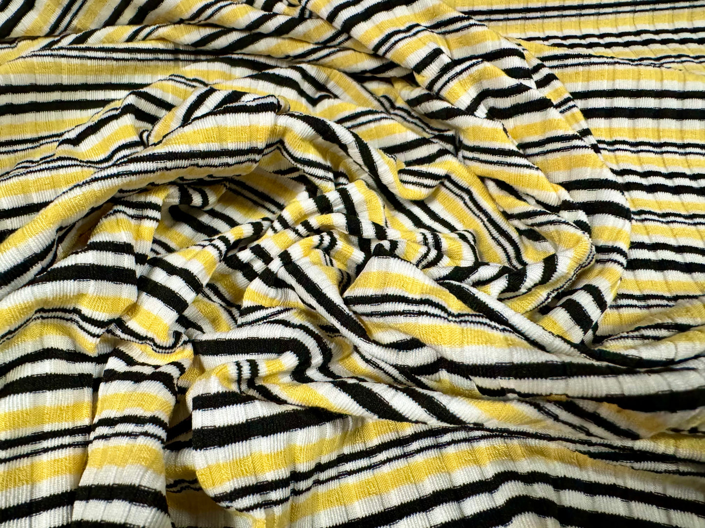 Stretch Spandex rib jersey fabric, per metre - stripe - lemon black & white