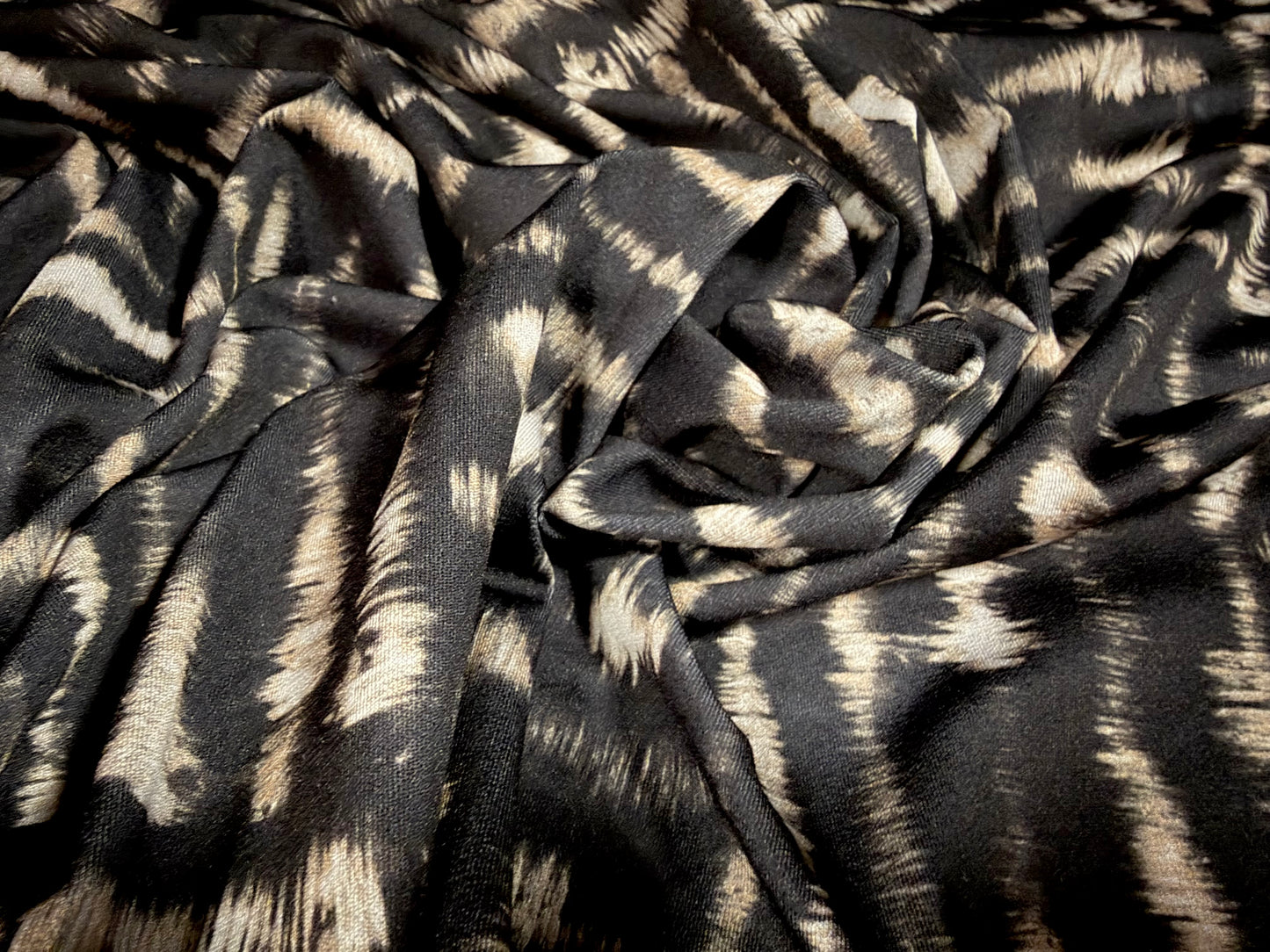 Stretch spandex crepe jersey fabric, per metre - geometric smudge print - black & grey