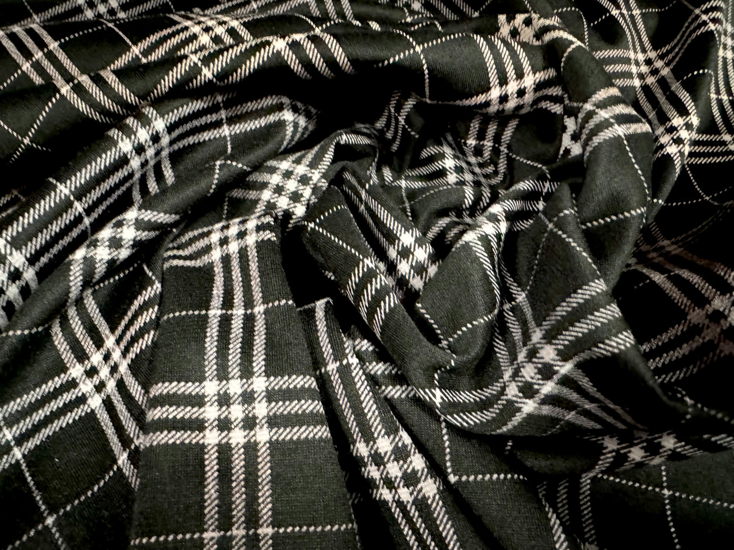 Ponte Roma double jersey knit fabric, per metre - tartan check - black & light pink