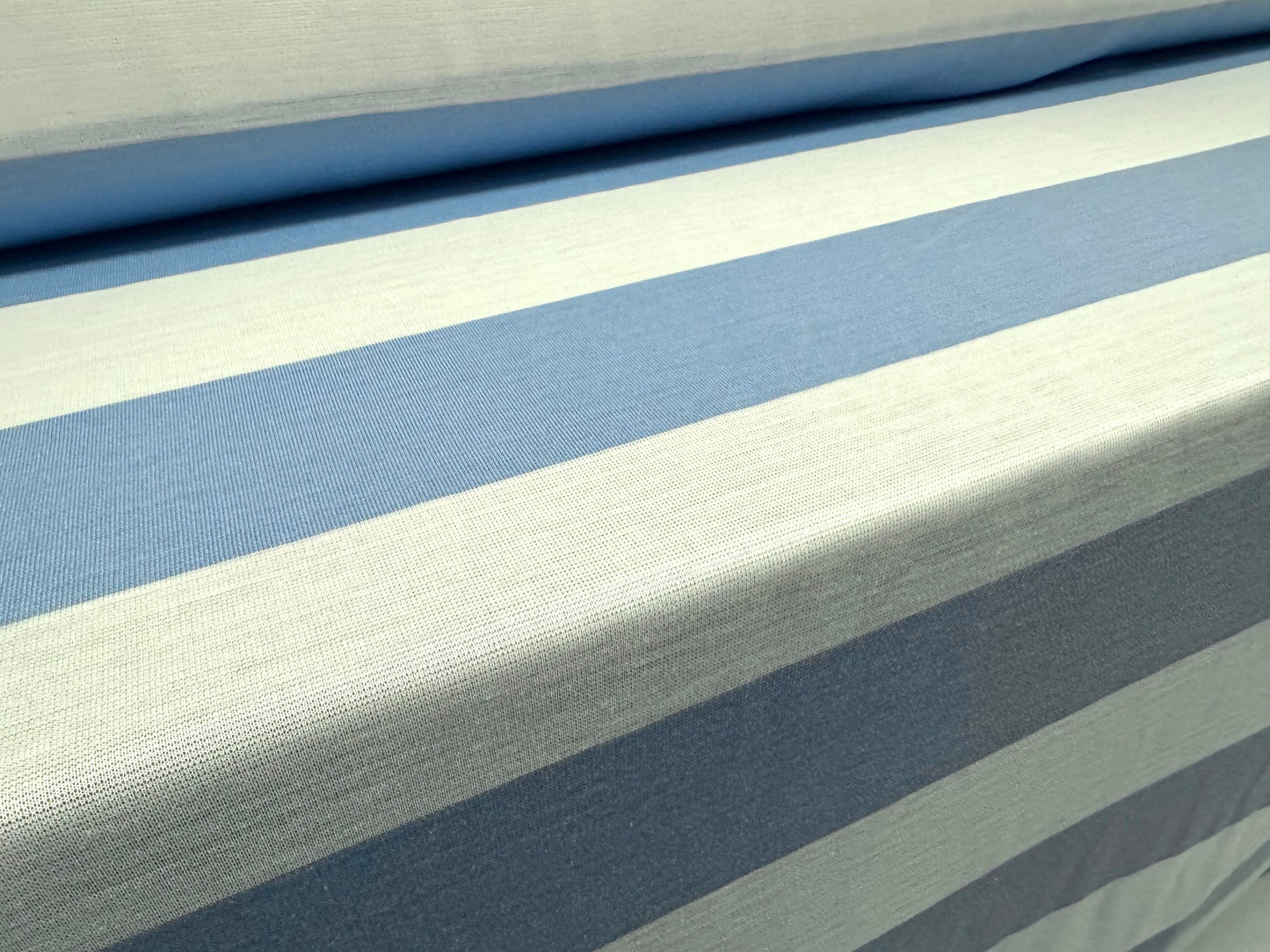 Knitwear jersey fabric, per metre - Rugby stripe - sky blue & white