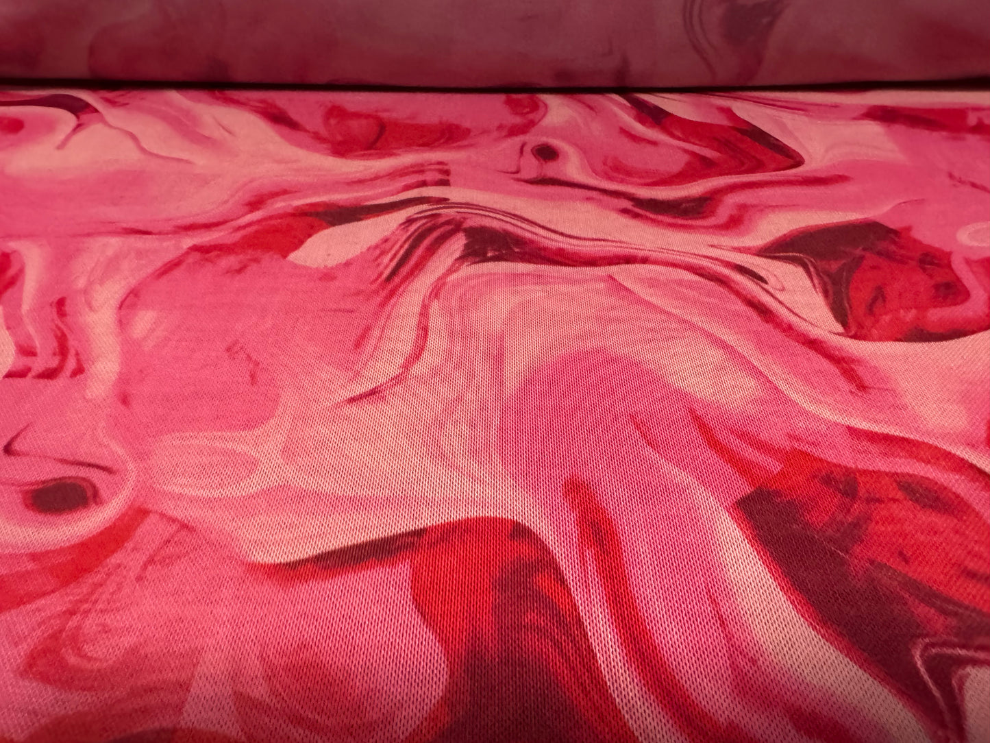 Power mesh net stretch spandex fabric, per metre - swirl print - pink