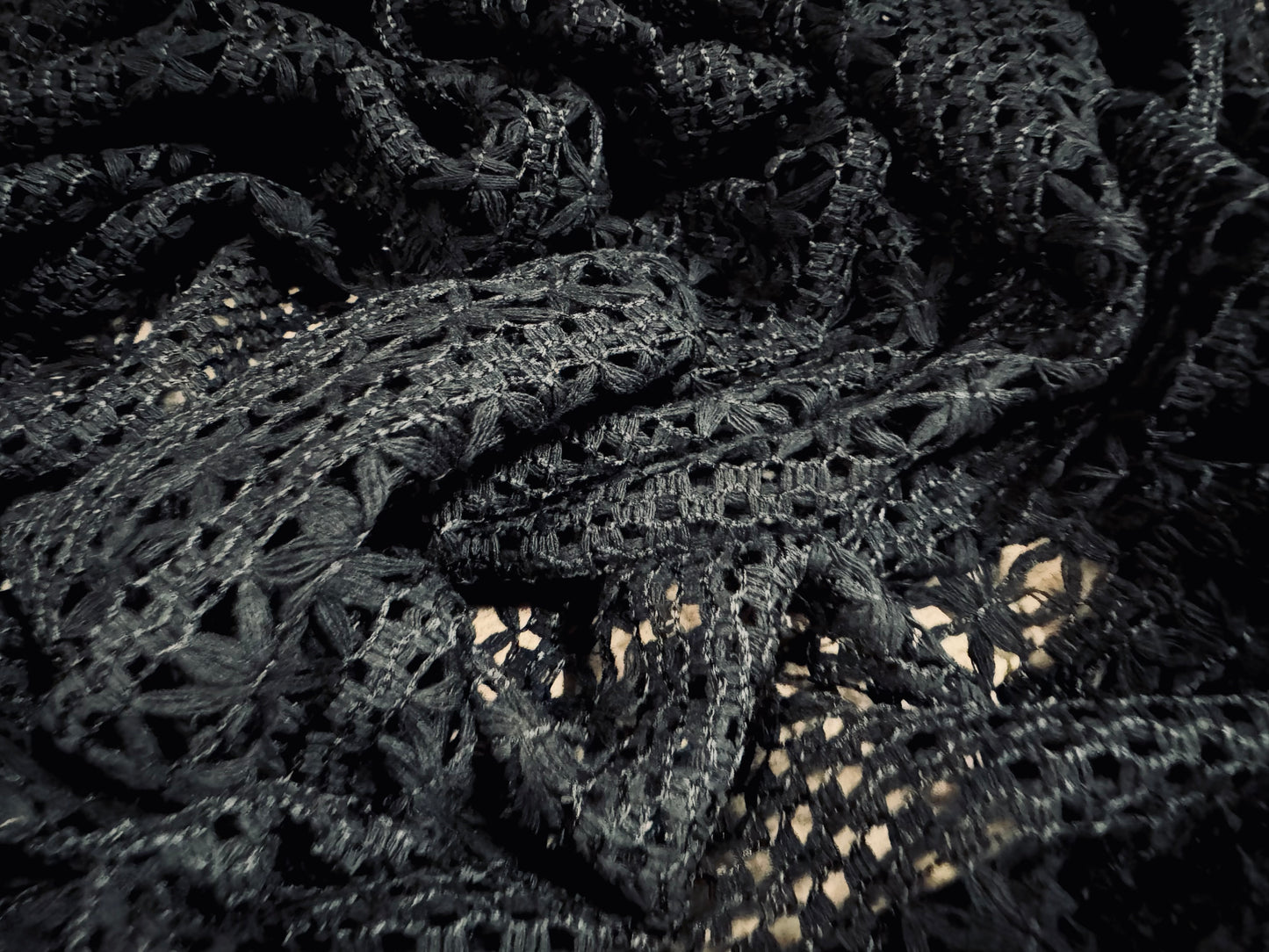 Cutwork embroidered couture lace dress fabric, per metre - floral - black
