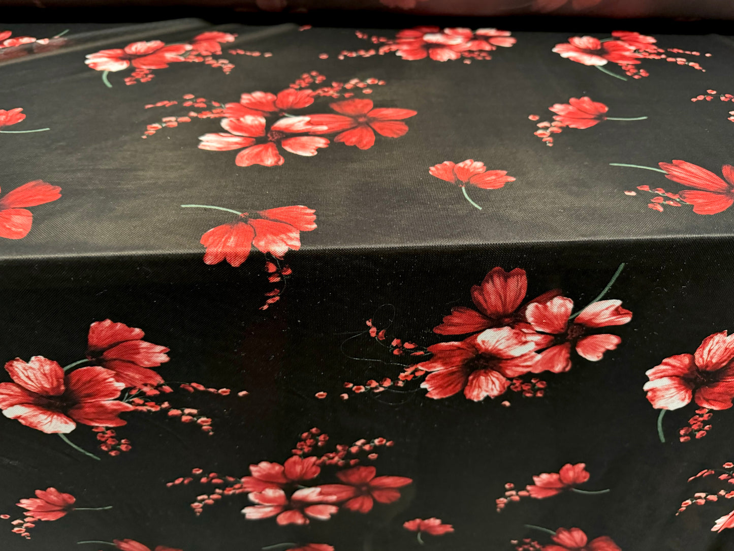 Power mesh net stretch spandex fabric, per metre - flower print - black & red