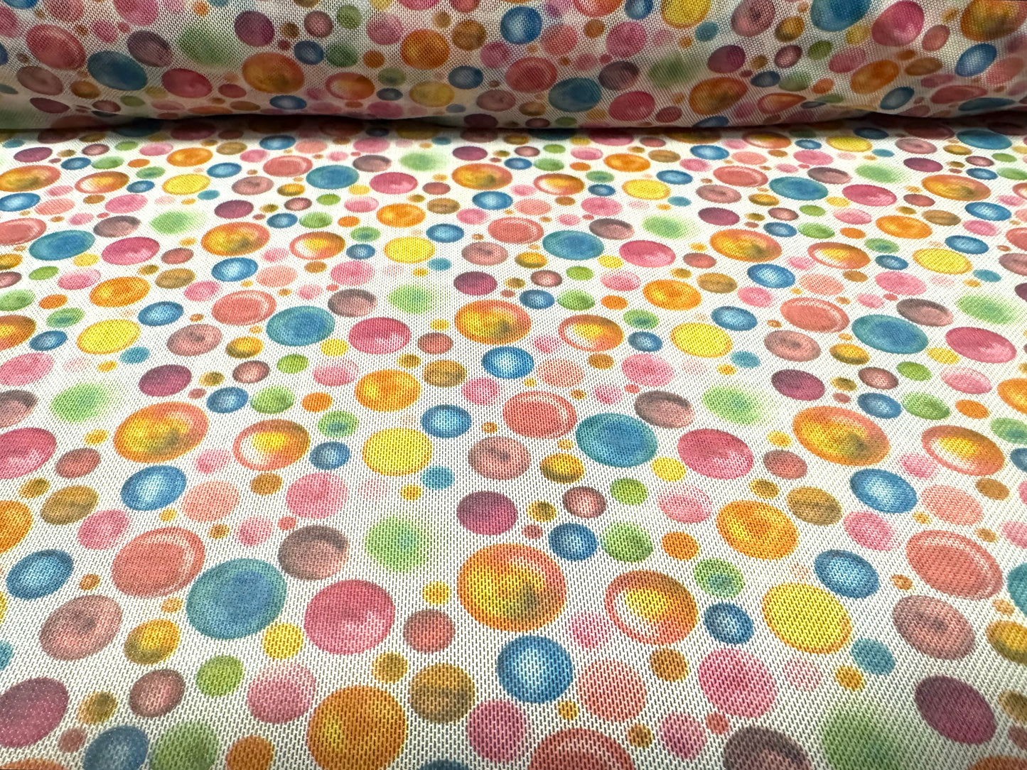 Power mesh net stretch spandex fabric, per metre - bubbles print - multicolour