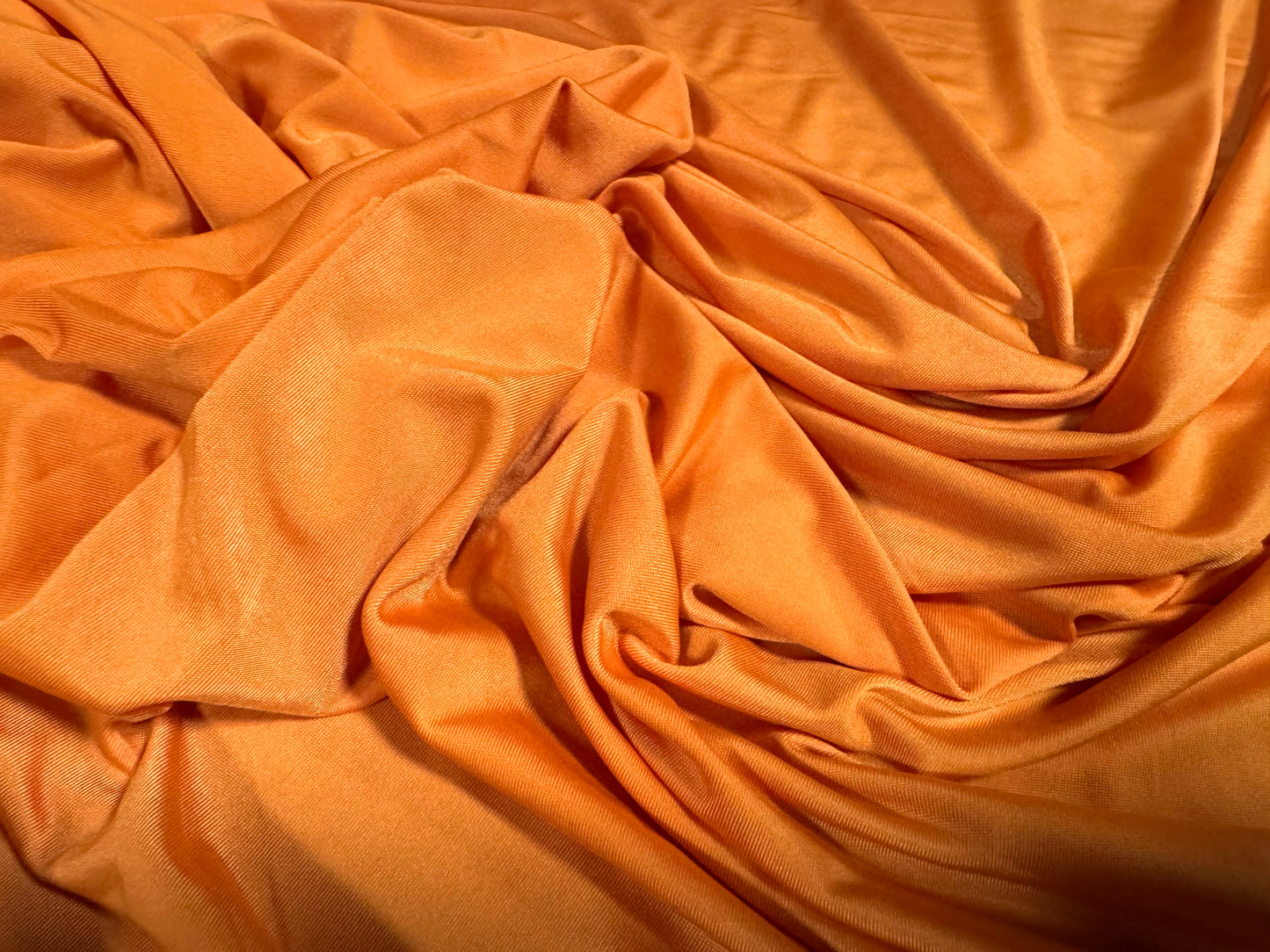 Soft touch spandex stretch jersey dress fabric, per metre - plain - tangerine