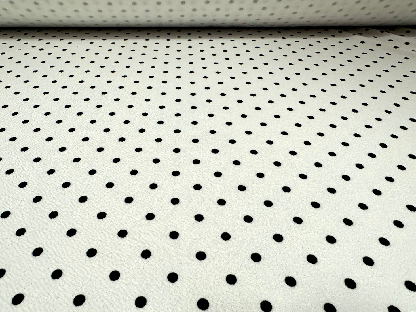 Scuba textured ‘Liverpool’ stretch spandex jersey fabric, per metre - spotty print - white & black