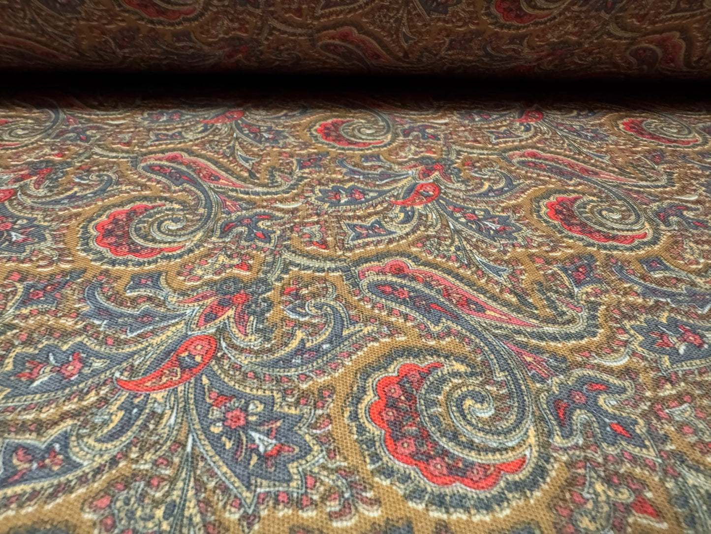 Piqué double jersey fabric, per metre - paisley print - brown & red