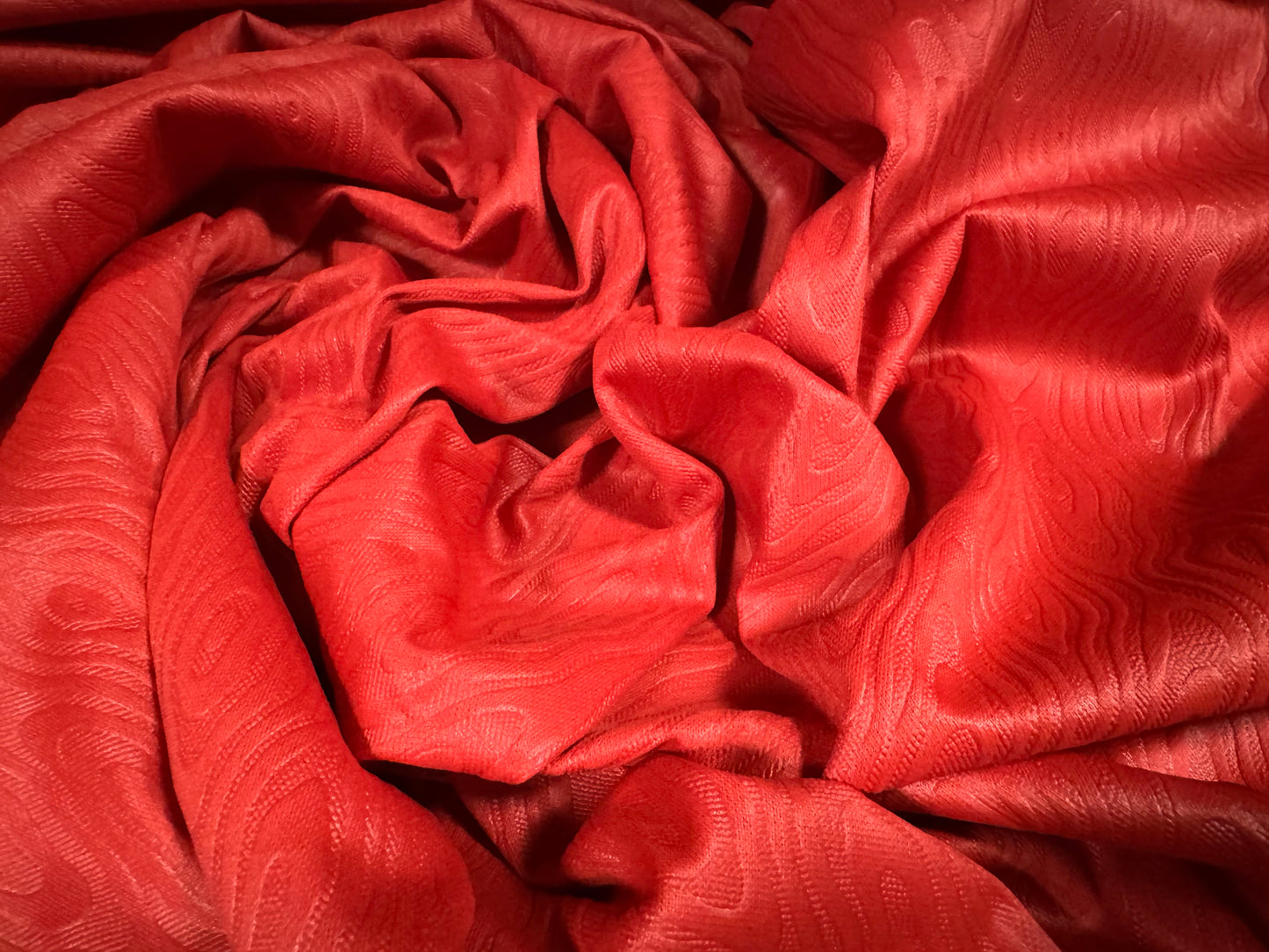 Single jersey fashion fabric, per metre - embossed moire swirl - cayenne