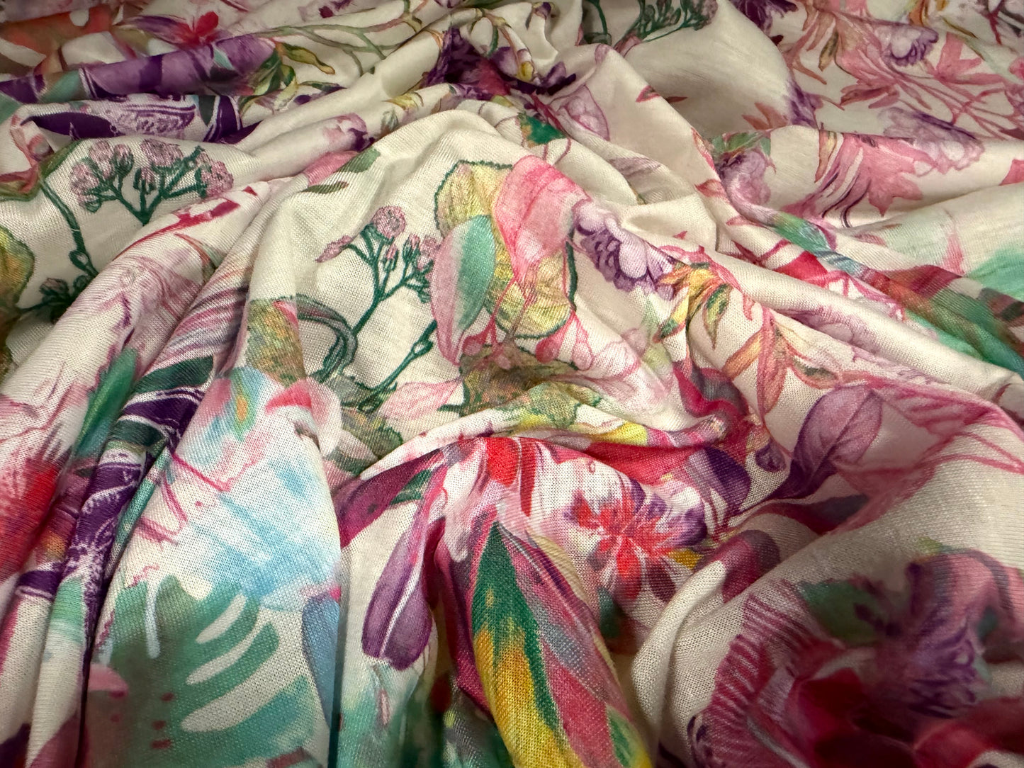 Soft handle single jersey fabric, per metre - wild flower bouquet print - multicolour