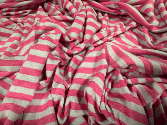 Viscose spandex stretch single jersey fabric, per metre - stripe - pink & light grey