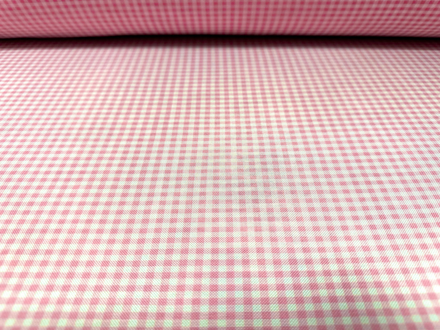 Power mesh net stretch spandex fabric, per metre - gingham print - pink & white