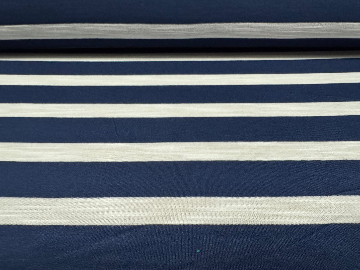 Soft handle single jersey fabric, per metre - slub stripe - navy blue & white