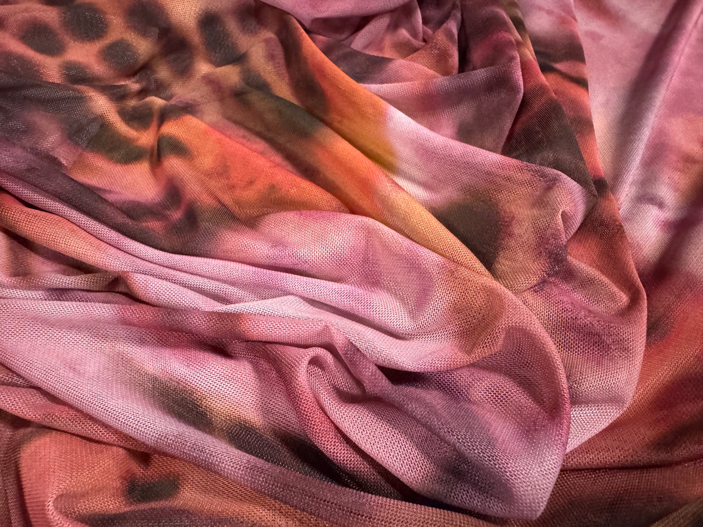 Power mesh net stretch spandex fabric, per metre - butterfly wings print - pink