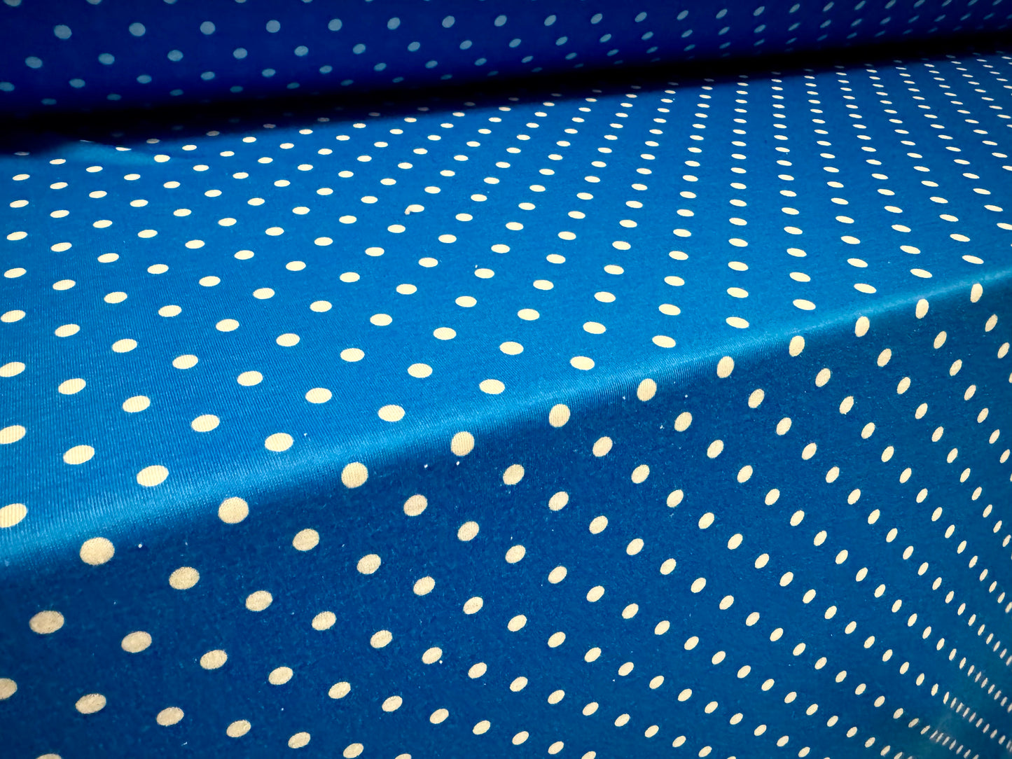 Soft handle single jersey fabric, per metre - spot print - bright blue