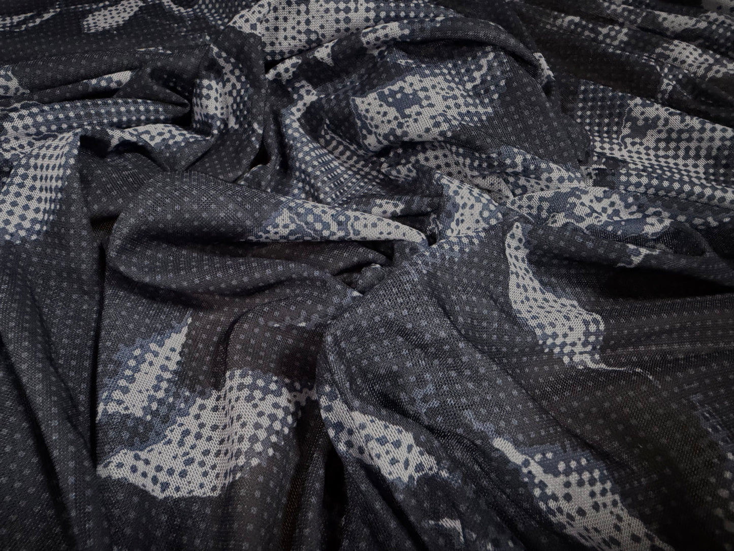 Power mesh net stretch spandex fabric, per metre - blueberry fruit print