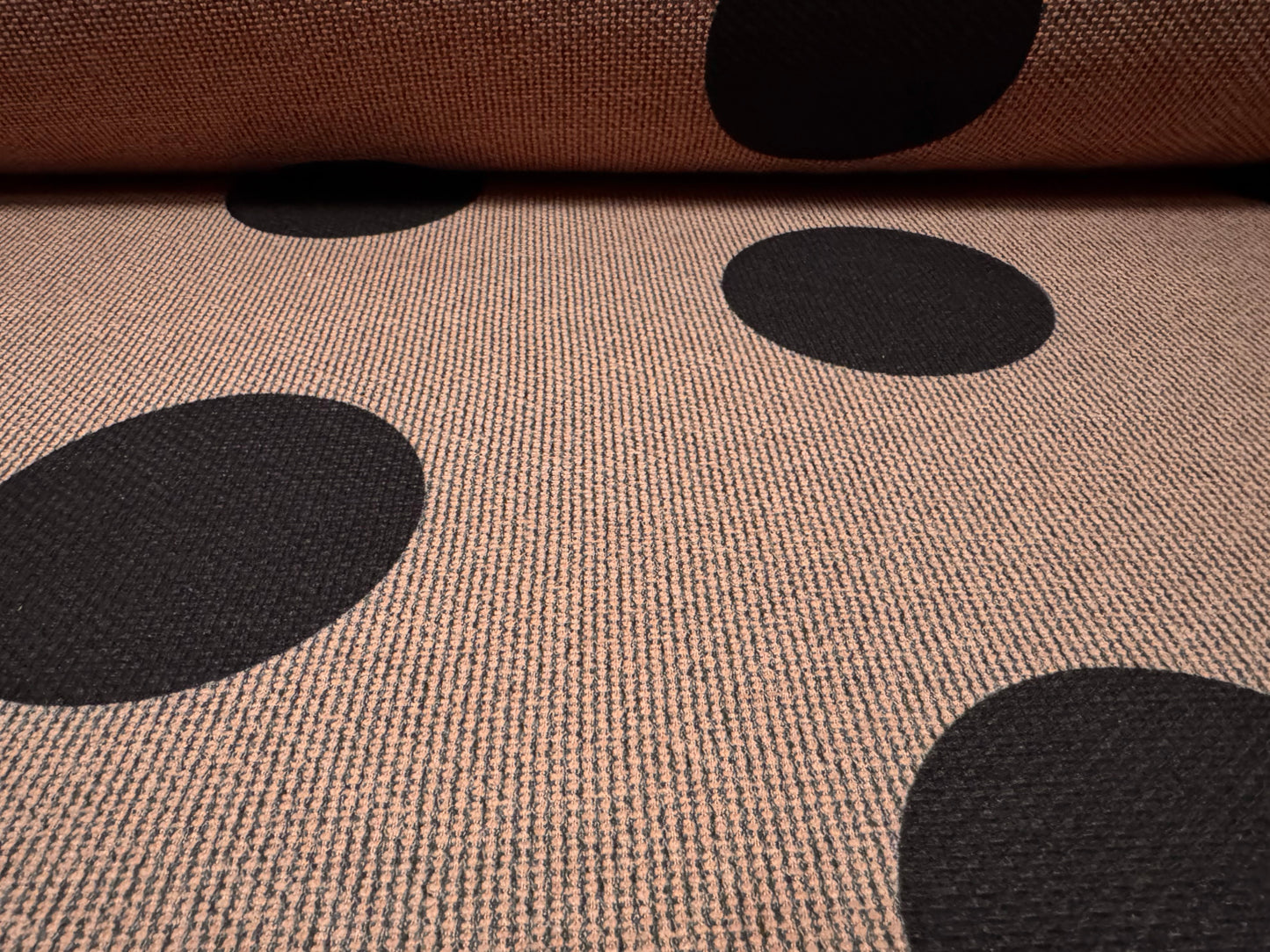 Soft furnishing upholstery fabric, per metre - jumbo polka dot print - rose brown