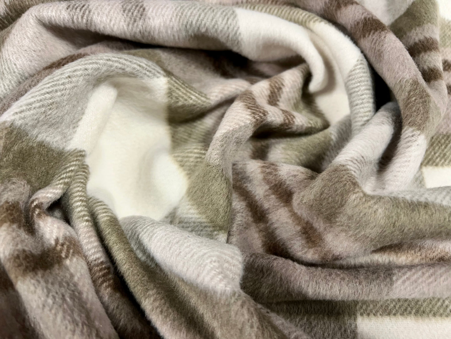 Wool mouflon coat jacket fabric, per metre - check - sage green, ivory & stone