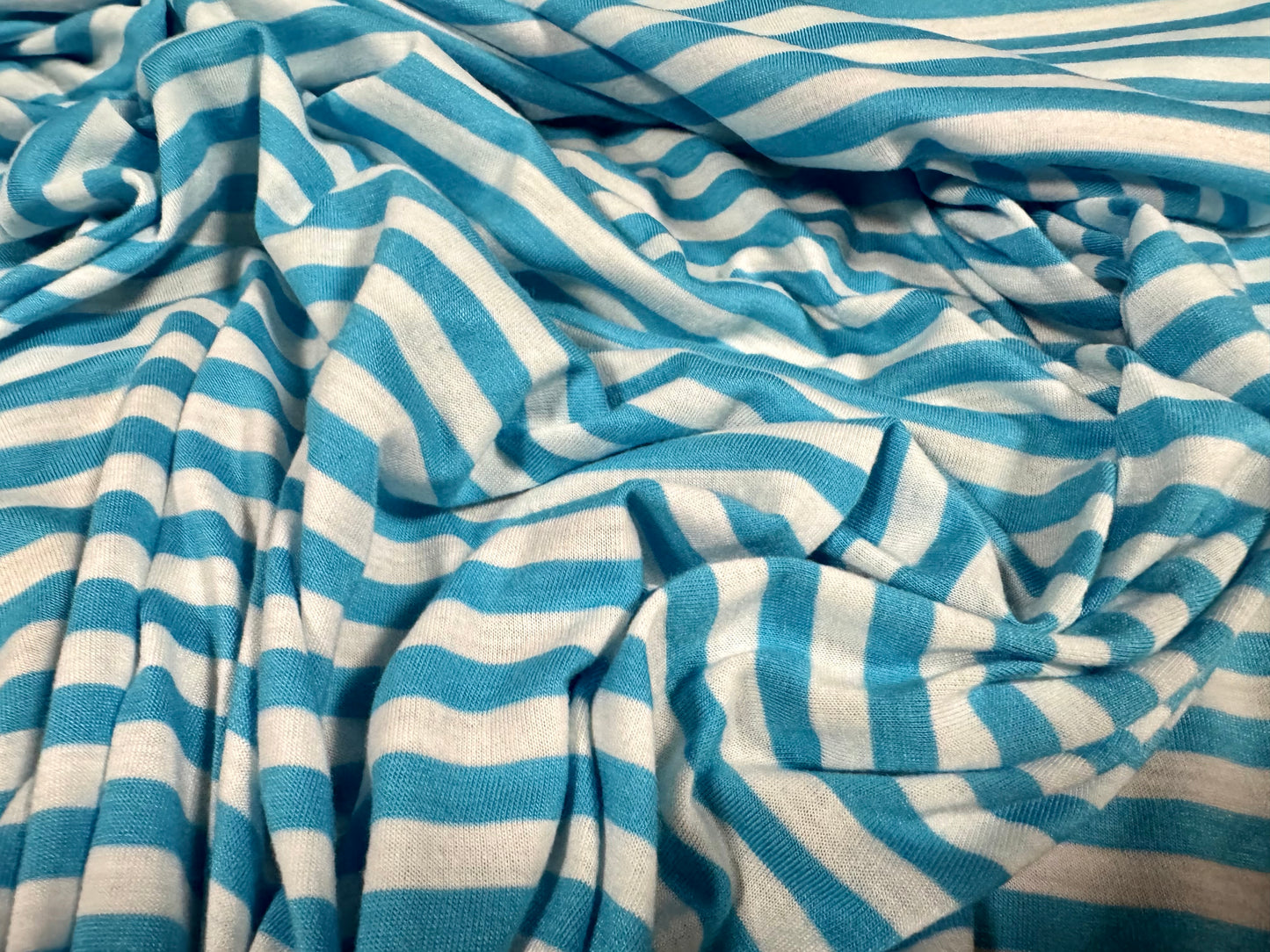 Viscose single jersey fashion fabric, per metre - stripe - sky blue & white