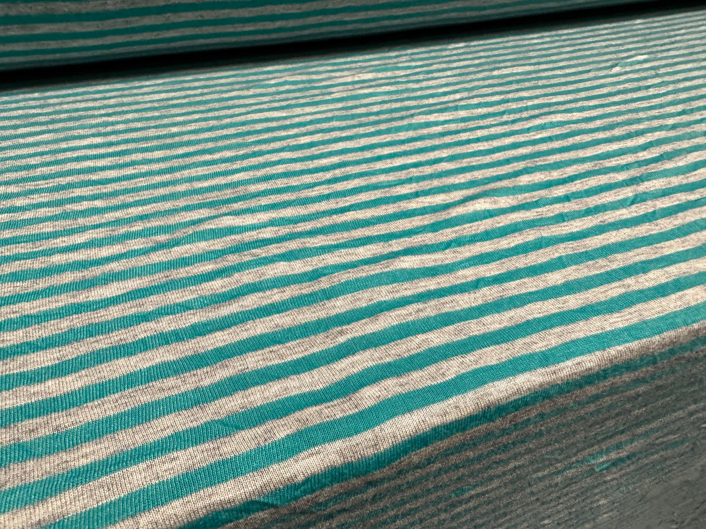 Stretch viscose blend single jersey fabric, per metre - stripe - green & grey marl