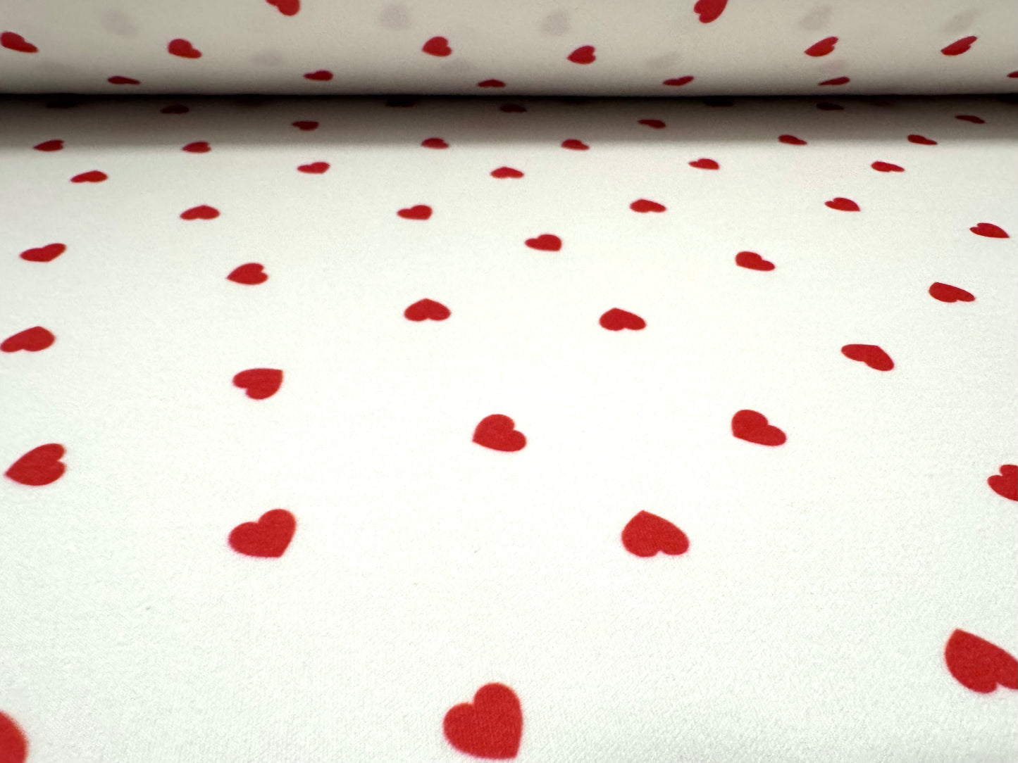Scuba stretch spandex double jersey fabric, per metre - love heart print - ivory & red