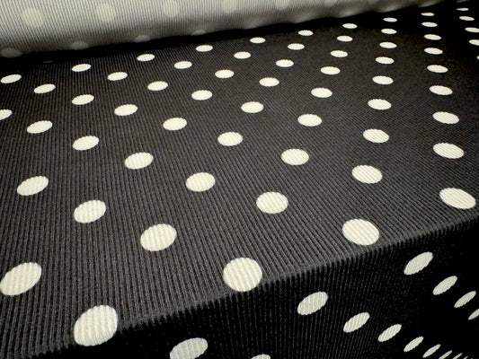 Stretch spandex fine ribbed jersey fabric, per metre - polka dot print - black & white
