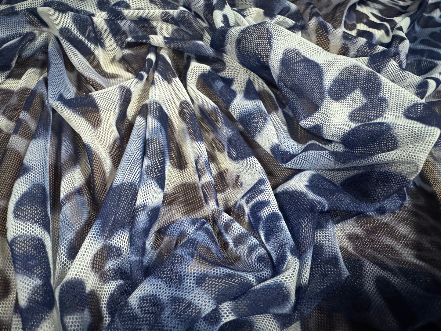Power mesh net stretch spandex fabric, per metre - animal print - blue