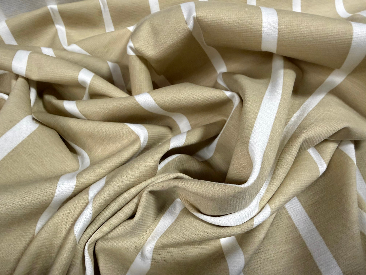 Ponte Roma double jersey knit stretch fabric, per metre - stripe - stone & white