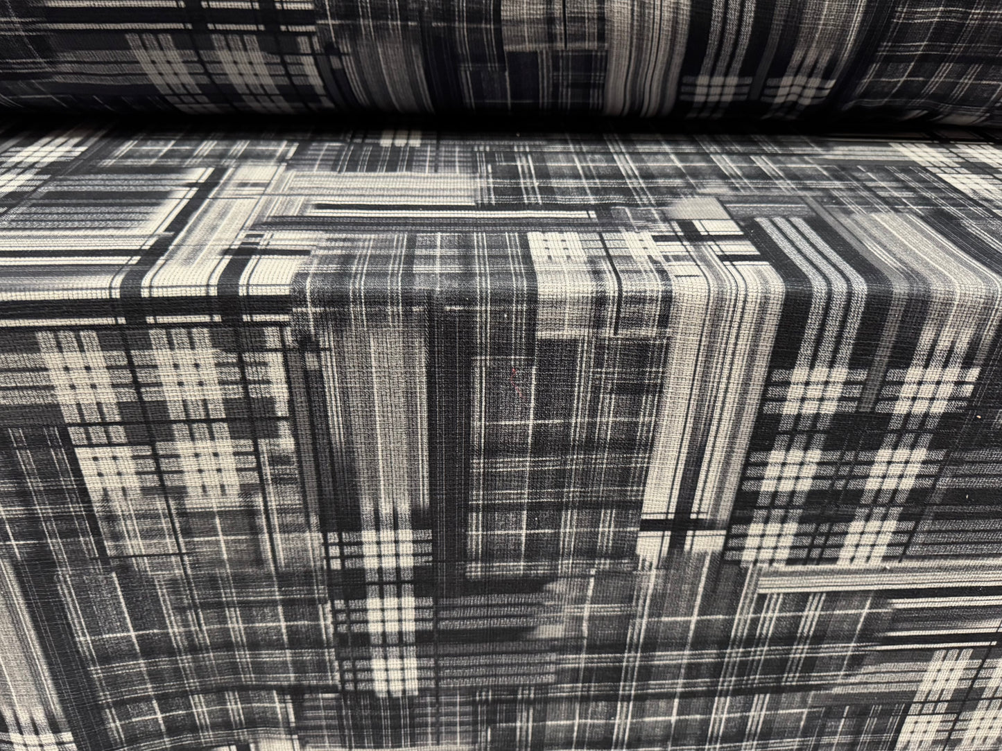 Chenille upholstery fabric, per metre - geometric print - grey