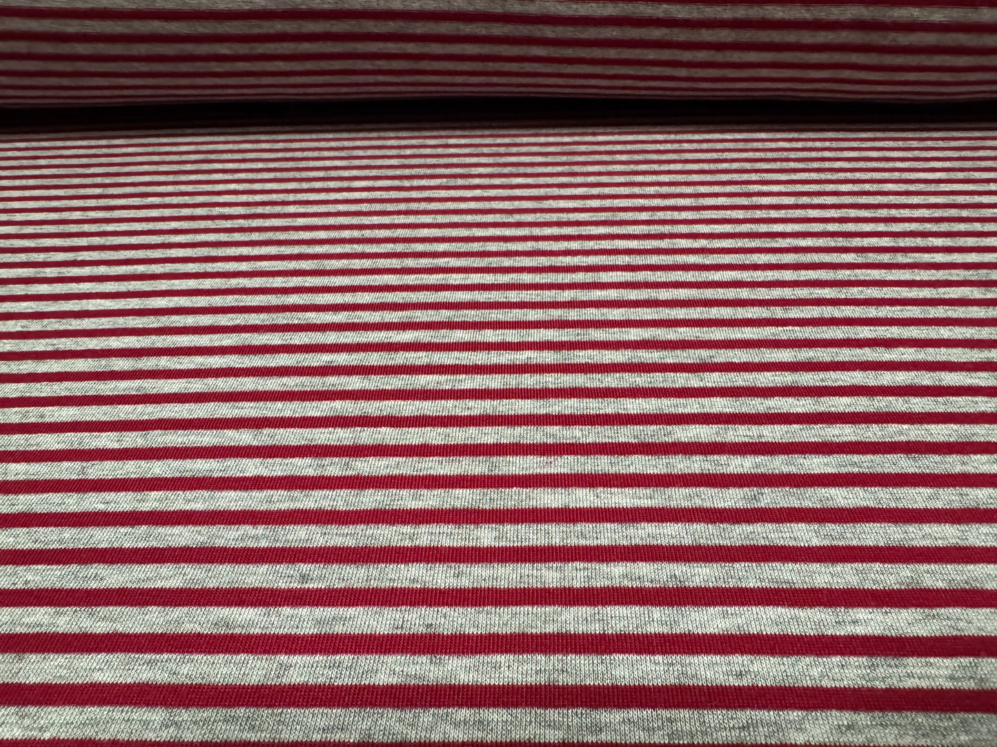 Viscose spandex stretch single jersey fabric, per metre - stripe - wine & grey marl