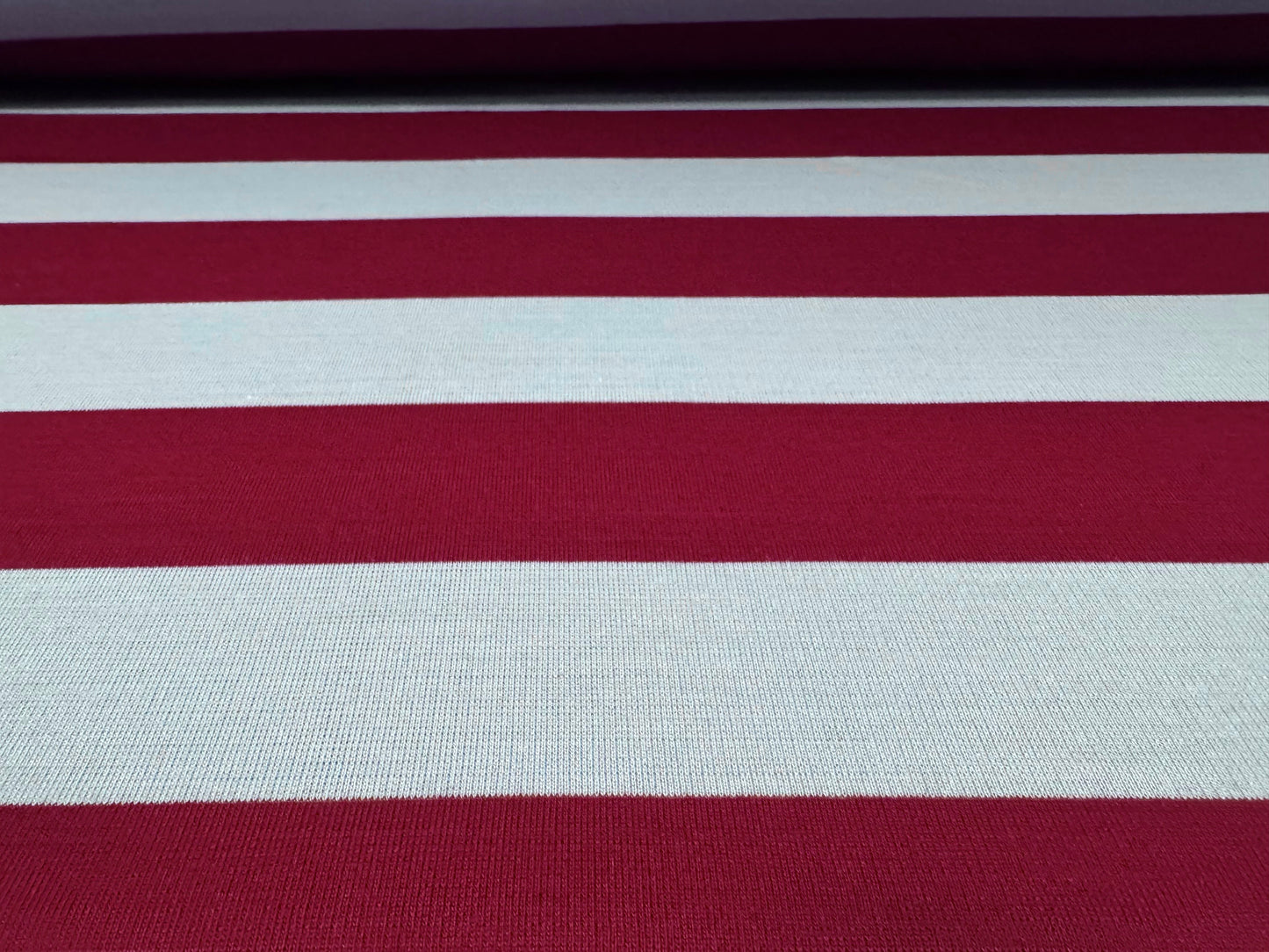 Knitwear jersey fabric, per metre - Rugby stripe - claret & sky blue